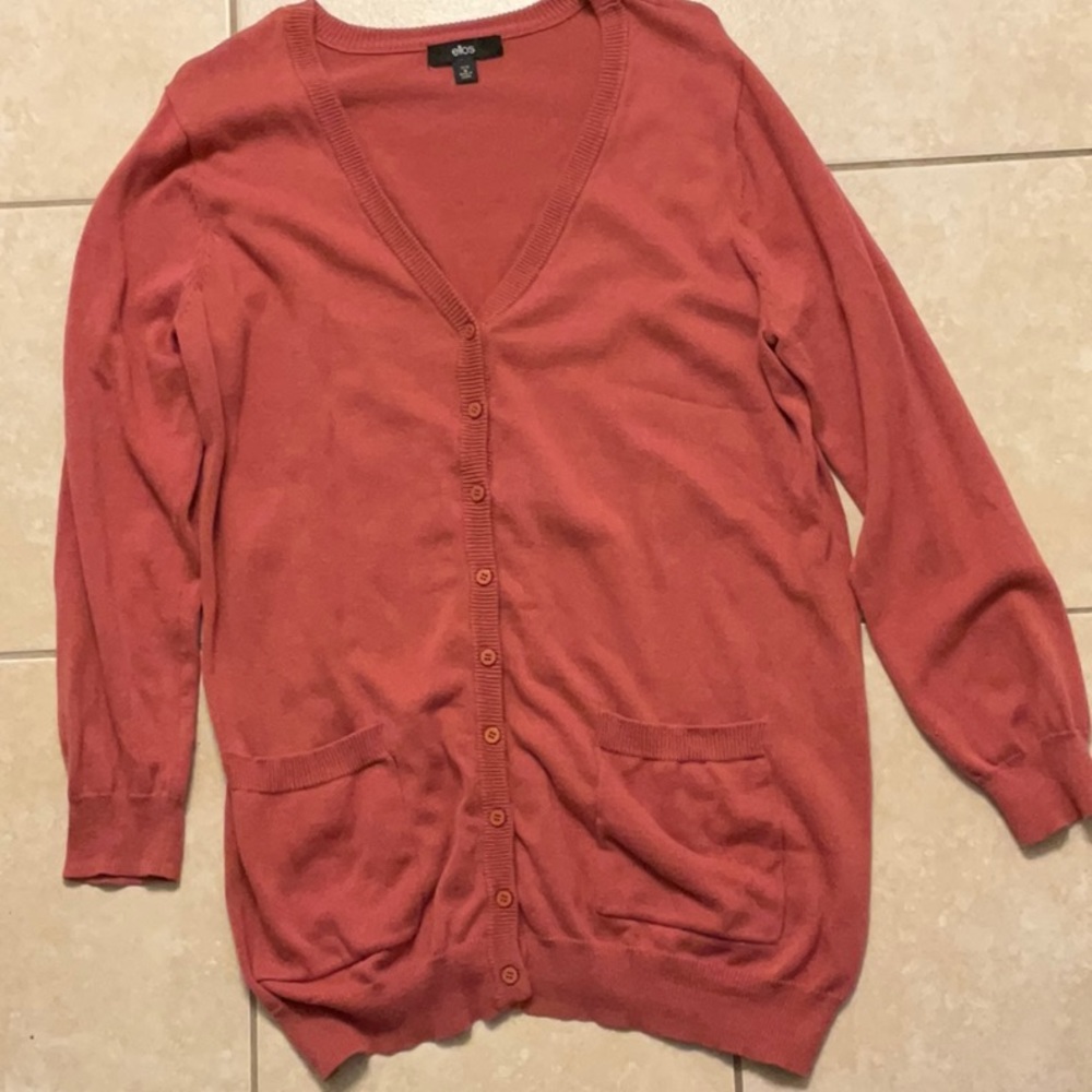 Ellos Coral/red Button Down Cardigan. Size M 14/16